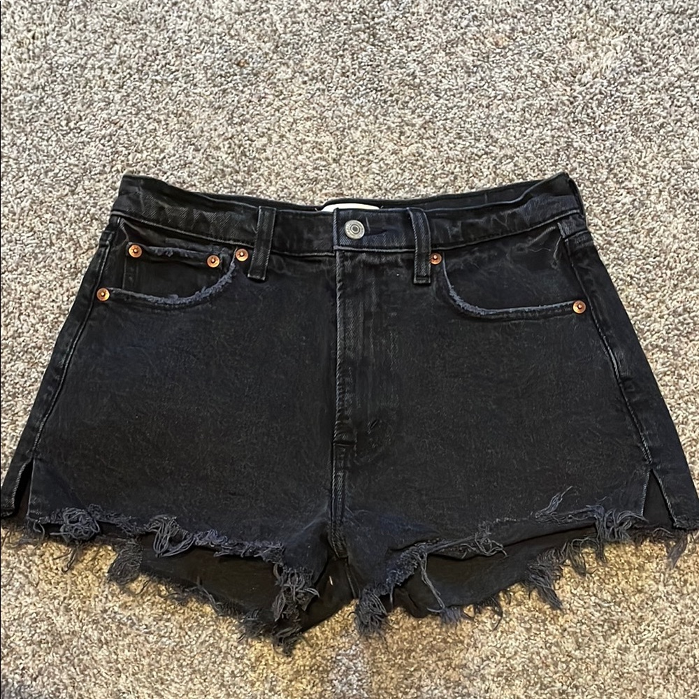 NWOT Abercrombie & Fitch Black Jean Shorts with Distressed Detailing